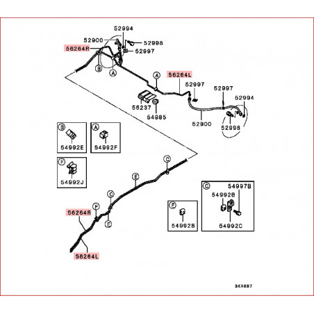 Durites de frein Acier Arrière Gauche Pajero III Court