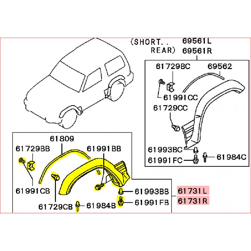 Élargisseur d'Ailes Avant Droit ou Gauche Silver Pajero 2 MR124910 MR124909
