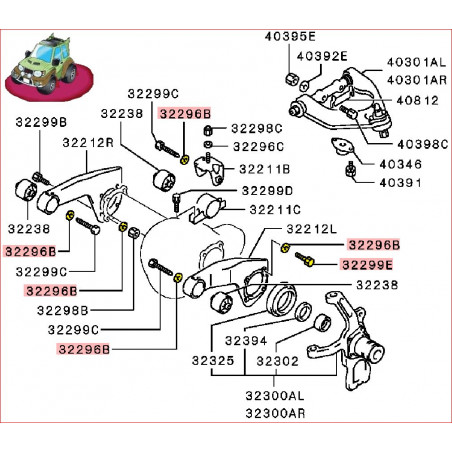 1 Vis et Rondelle de Fixation du Pont Avant Pajero 1 et 2, L200 1 et 2