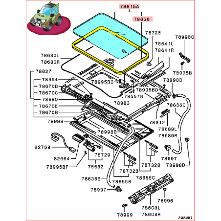Vitre de Toit Ouvrant + Son Joint Pajero Sport K94 et K96