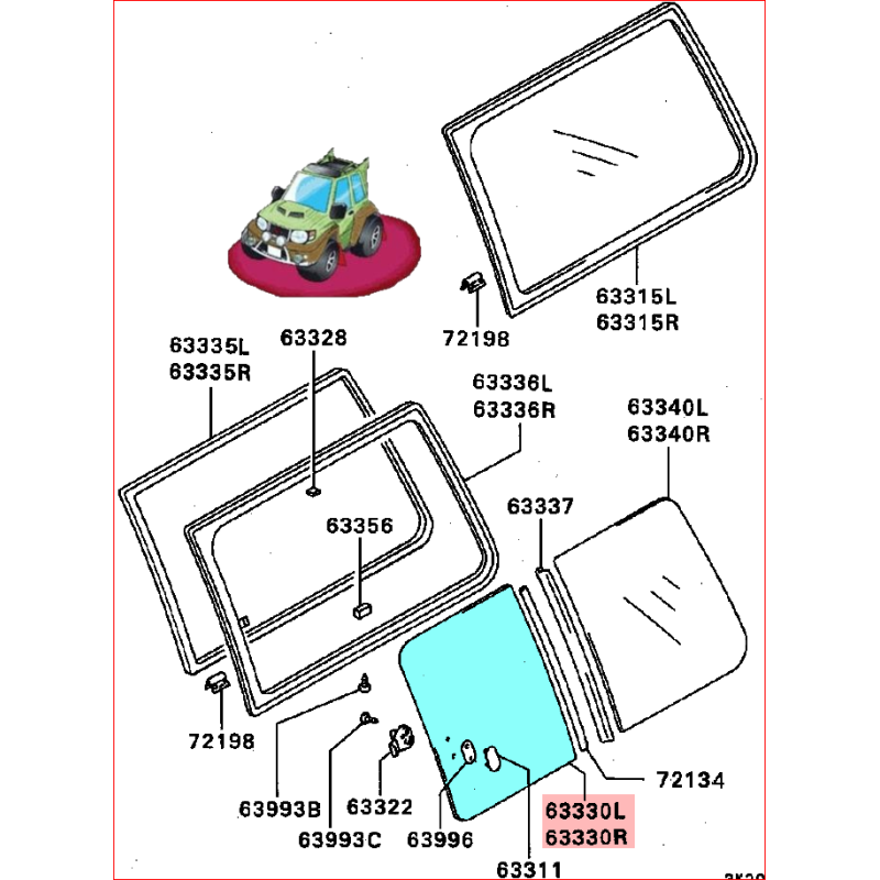 Vitre Coulissante Teinté Bleu Arrière Droite ou Gauche Pajero 2 Court